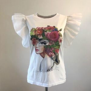 Revolver Heart angel frill sleeve T-shirt